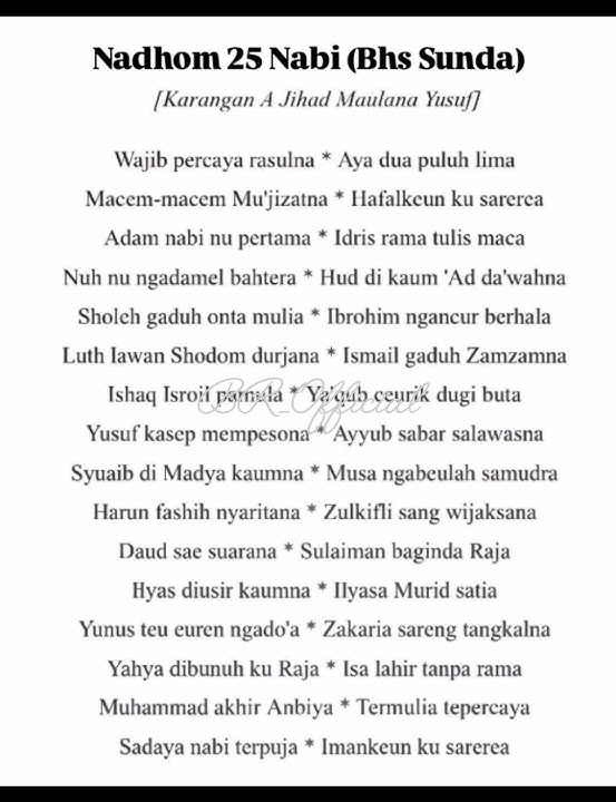 Nadhom 25 Rasul versi sunda