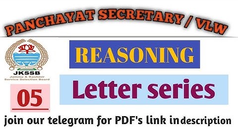 Lec- 05  Reasoning || Letter Series  || VLW/ Panchayat Secretary|| JKAS ||Jkssb