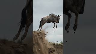The most dramatic wildebeest crossing moment #shorts #greatmigration #wild
