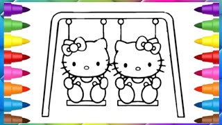Drawing and coloring of 2 Hello Kitty swinging games for kids😽😸|How to draw an easy drawing at home screenshot 5