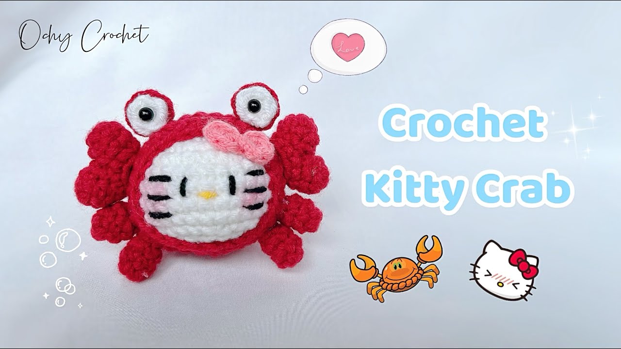 Hello Kitty Crochet Pattern | Crochet Kitty Crab 🦀 | Móc móc khoá Kitty hình con cua