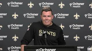 Saints HC Kellen Moore on naming Tyler Shough starting QB, Rams defense, playing with Matt Stafford