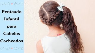 😱LINDO😍 penteado infantil com trança fácil, rápido e simples/cabelo  cacheado ou liso/escola 