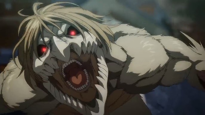 A primeira aparição do Titan Bestial em Shingeki no Kyojin (attack on