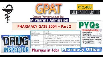 GPAT 2004 Pharmacy Gate 2004 Part 2 - Previous Year Question Paper with Answer Key MCQs I 1998-2022