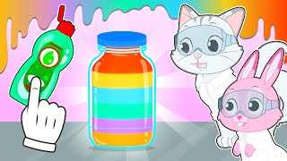 BABY PETS  How to make a rainbow in a jar ?Ruby and Kira do experiments