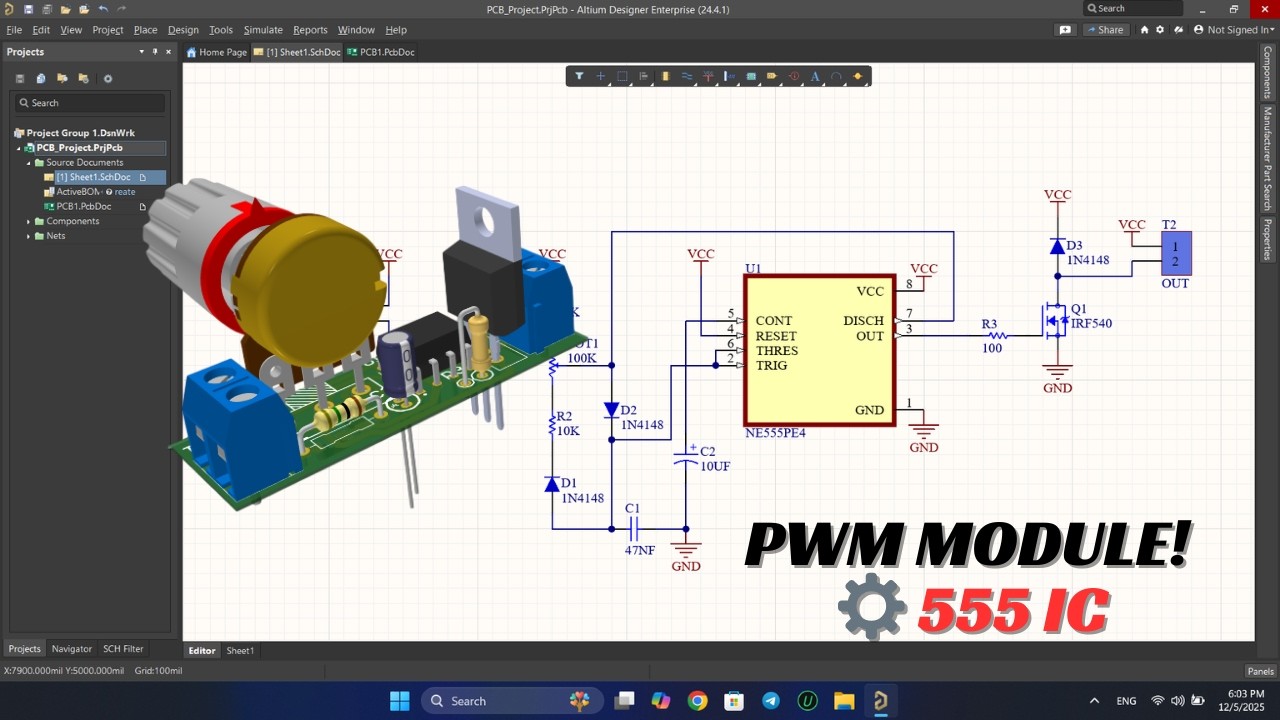 PWM Generator Module: Adjustable Duty Cycle with 555 Timer|Schematic ...