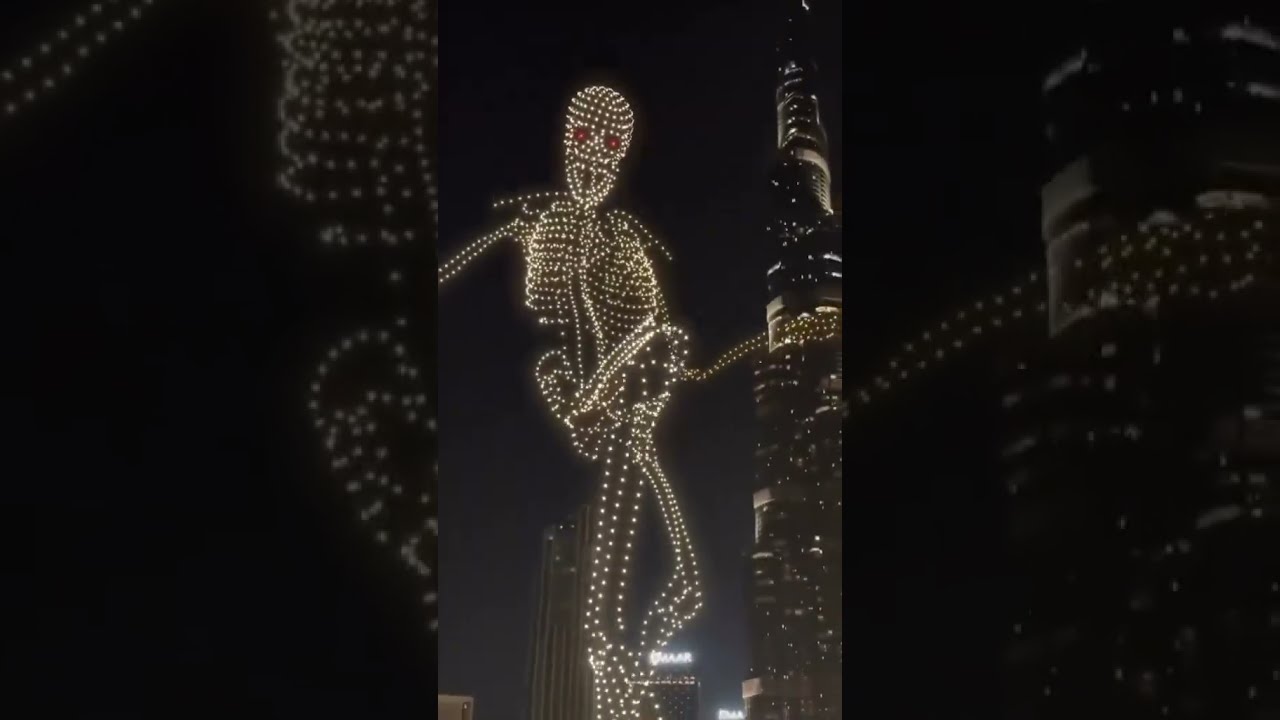 Insane Giant Skeleton Drone Show In Dubai Shows Are Incredible Moments Of Impact Even Fake