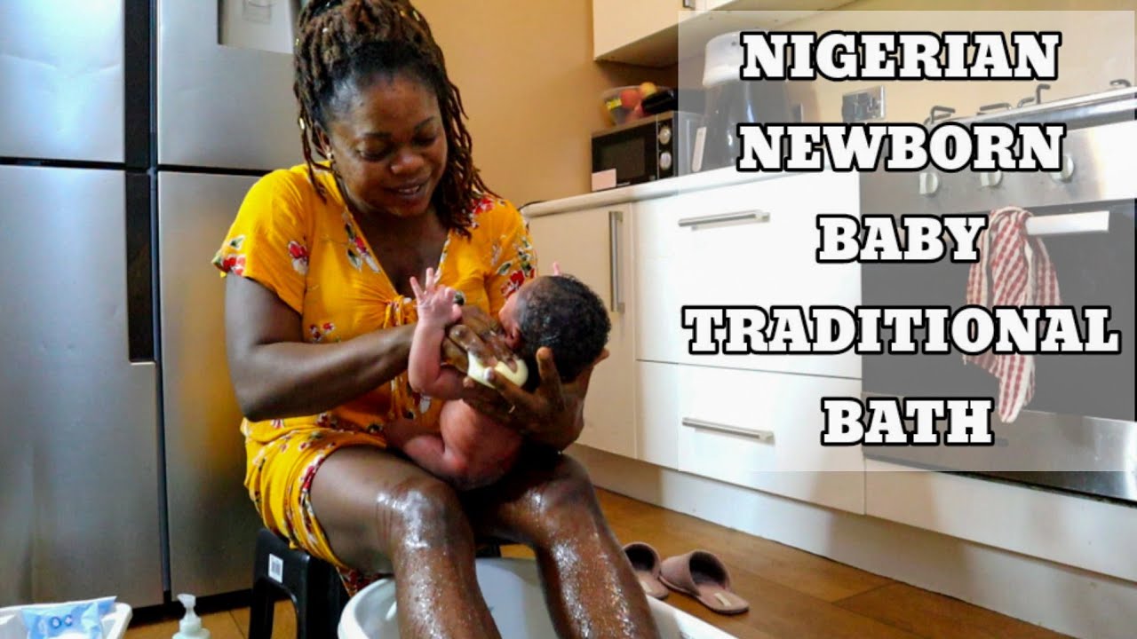 NIGERIAN NEWBORN BABY TRADITIONAL BATH BABY TUMMY MASSAGE TO SLEEP