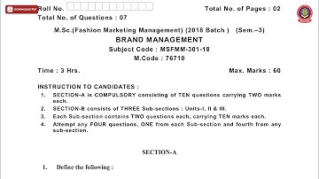 MSC 3RD SEM FMM BRAND MANAGEMENT NOV 2019 | PTU
