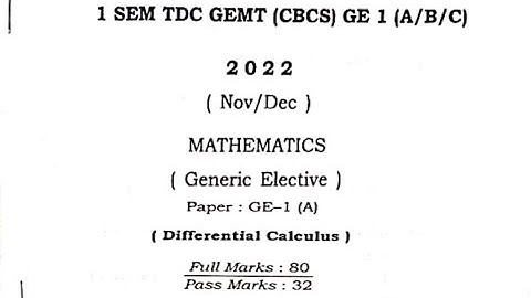 Bsc 1st semester Maths generic question paper Differential calculus dibrugarh University CBCS 2022