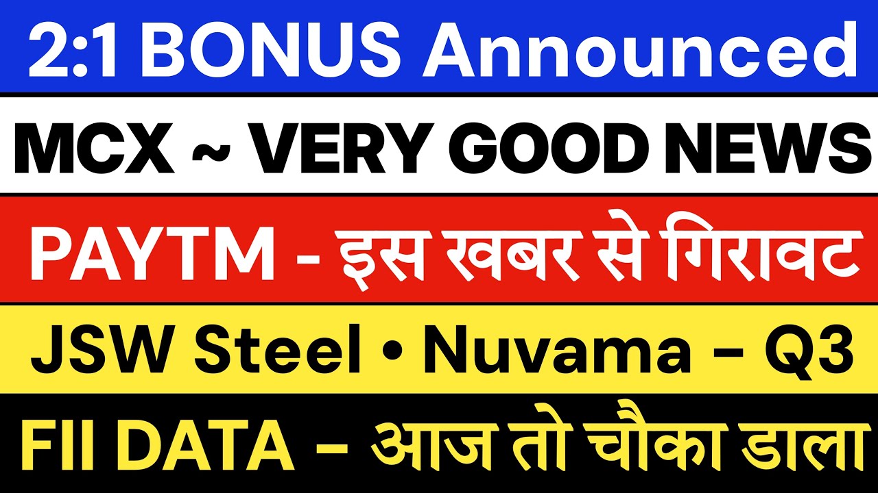 MCX Q3 RESULTS 2026 | PAYTM STOCK CRASH | Q3 RESULTS | JSW STEEL • NUVAMA | FII DATA TODAY 💥