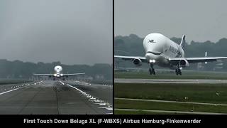 Touch Down of &quot;Beluga XL&quot; in slow motion | Airbus Airport Hamburg-Finkenwerder