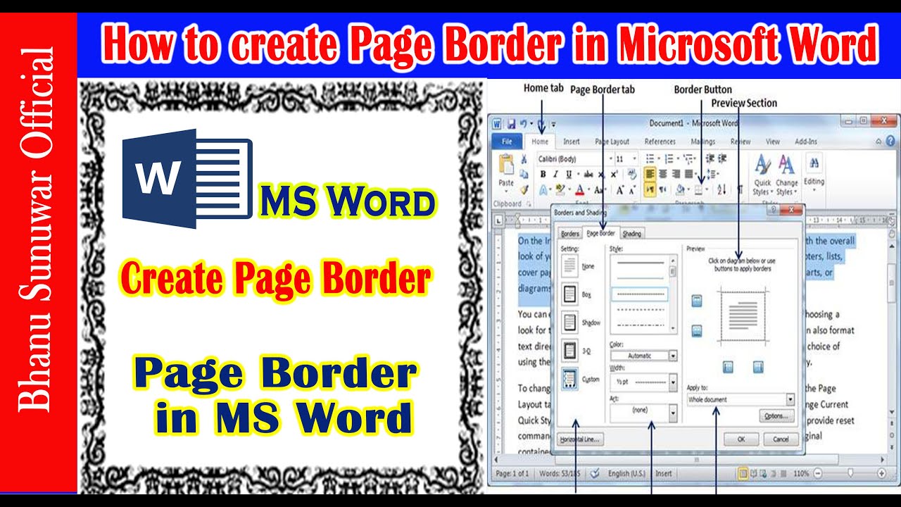 How to make Page Border in Microsoft word Page BorderPart5 Bhanu Sunuwar YouTube