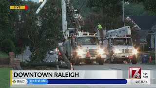 Crews work to repair downed utility poles in Raleigh