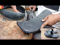 Membuat sandal dari ban motor bekas