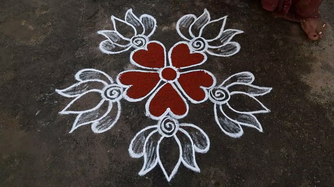 simple and easy Friday lotus kolam festival rangoli 3*2dots Anu'srangoli small beautiful kolam