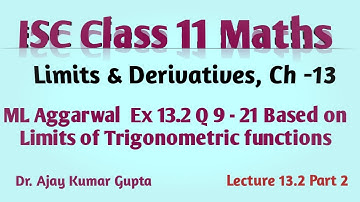 ISC Class 11 maths | Limits and derivatives | Trigonometric functions | ML Agg Ex 13.2 Q 9-21 |