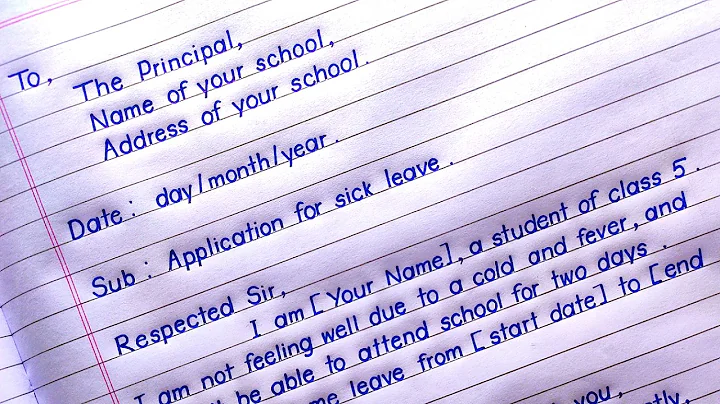 Sick Leave Application For School in English | Class 5