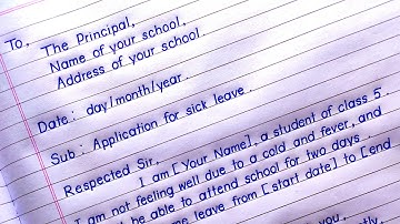 Sick Leave Application For School in English | Class 5