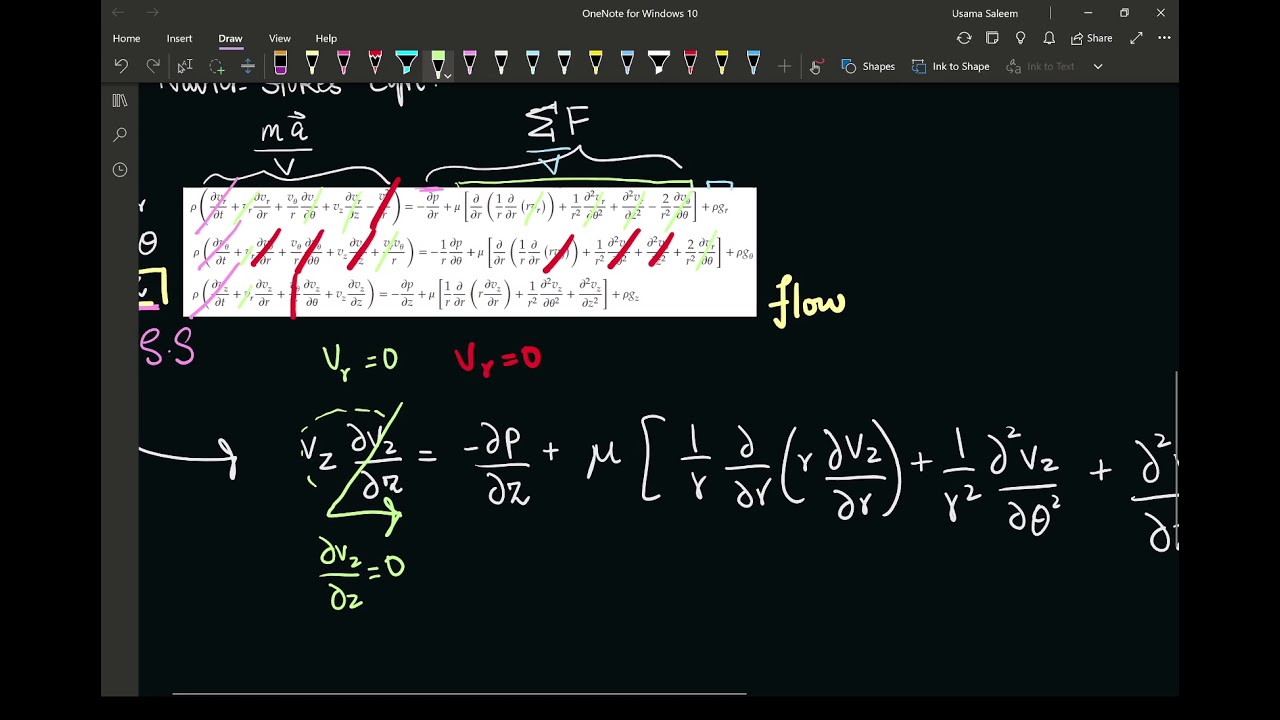 Navier-Stokes for Flow in Horizontal Pipe (1/2)
