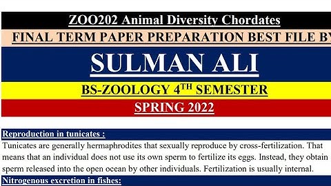 ZOO-202 final term paper preparation 2022 by Sulman Ali .prepare this file and enjoy your paper😂