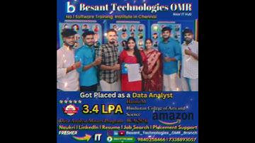 Landed a Data Analyst Role at Amazon with 3.4 LPA! | Besant Technologies OMR Branch | Chennai