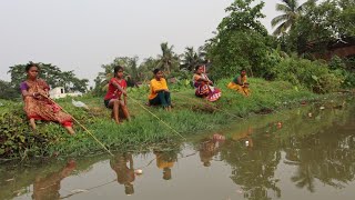 Fishing video || traditional lady & woman catch hook fishing 🎣 in village pond #video #fish #cat