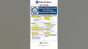 DRDO RAC Recruitment 2025 | New Vacancy 2025 | Daily Job Alerts #shorts