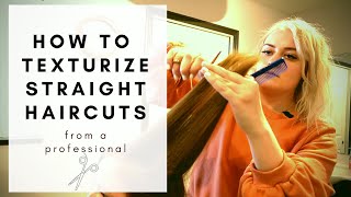 how to TEXTURIZE straight haircuts to make them look LESS BLUNT screenshot 5