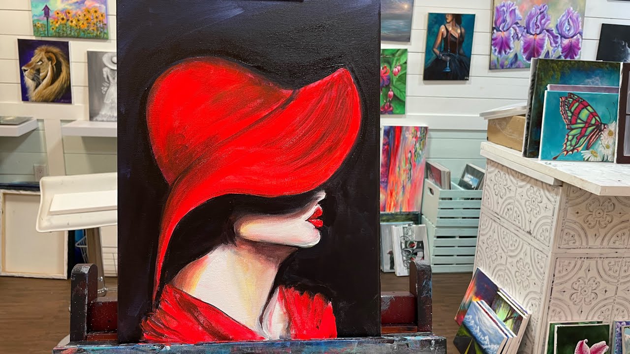 How To Paint A Portrait of Lady In Red | acrylic painting tutorial 