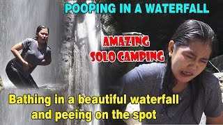 Bathing in a beautiful waterfall and peeing on the spot || Solo Camping