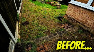 Where Does The Patio End and the Lawn Start? Insanely Weedy Patio Cleaned FREE OF CHARGE!
