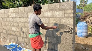 Techniques of Plastering_HollowBlocks Boundary Wall Perfect Plaster with Cement|Solid Blocks Plaster