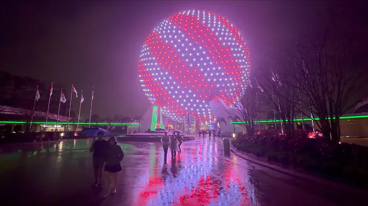 EPCOT 2025 Heavy Rain Night Walkthrough w/ Christmas Decorations in 4K | Walt Disney World Florida