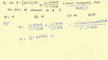Let A ={@€(0,2pi):(1+2isin@)/(1-isin@) is purely imaginary }.Then the sum of element in A is