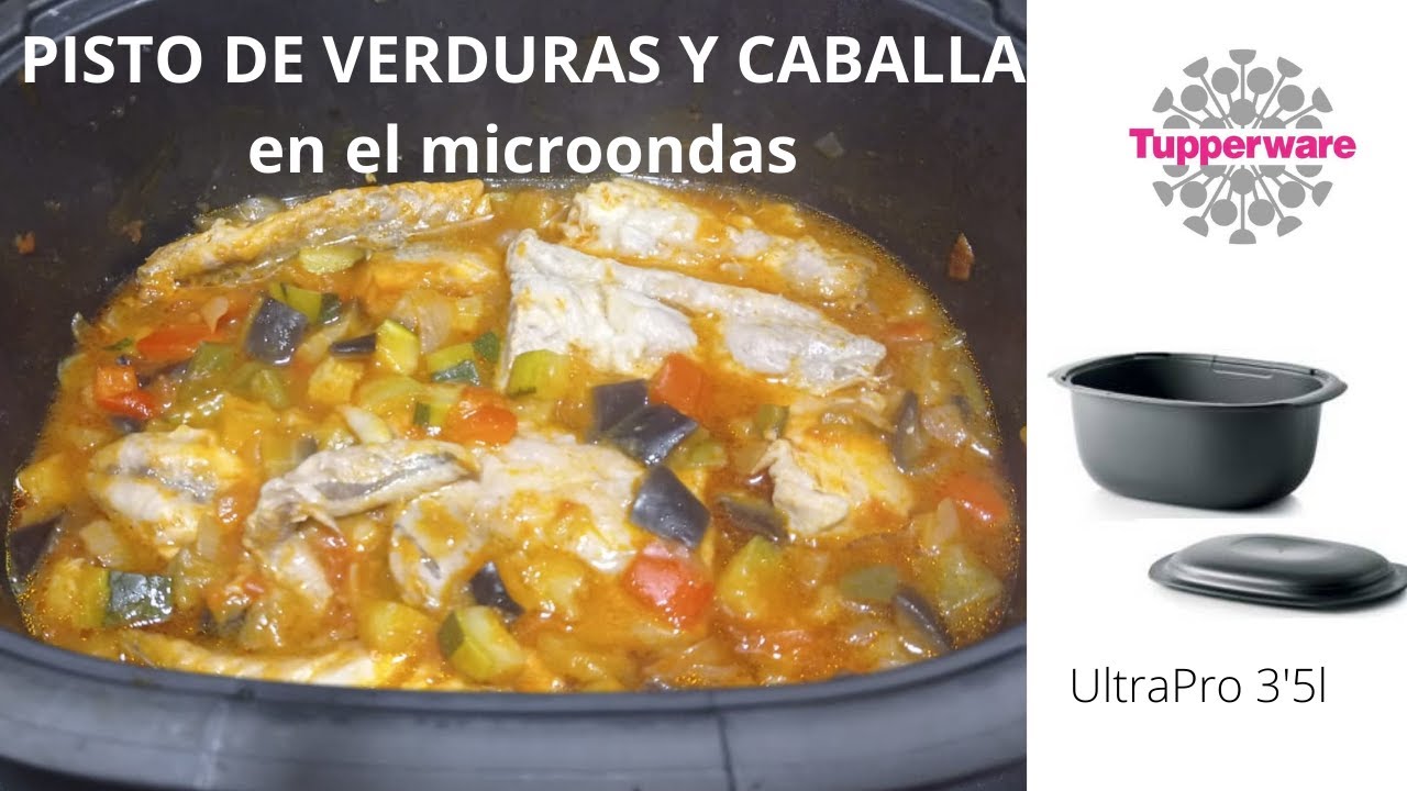 Pisto de verduras con caballa en el microondas y tupperware