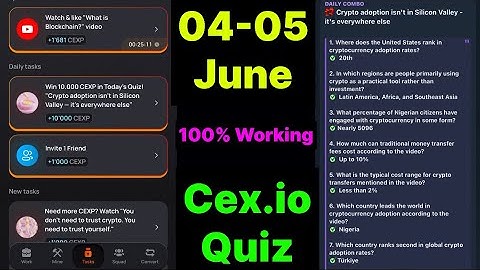 Cex.IO Quiz Answers Today 04 & 05 June | Cex.io Daily Quiz | Cex io daily combo | Cex.io daily quiz