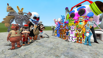 ALL DARK DECEPTION CHAPTERS 1-4 NPCS VS ALL FNAF 1-9 SECURITY BREACH ANIMATRONICS In Garry