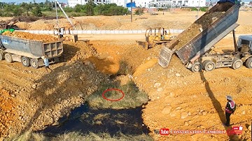 Best Complete Landfills  Process Using Skills Komatsu D58P Dozers Pushing Soil & 25 ton Dump Trucks