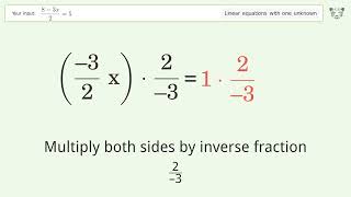 Linear equation with one unknown: Solve (8-3x)/2=5 step-by-step solution