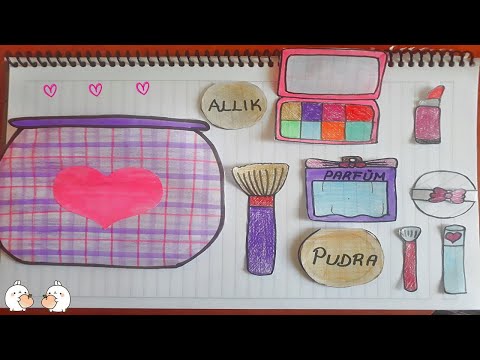 [ PAPER DIY ] KAĞITTAN MAKYAJ MALZEMELERİ VE MAKYAJ ÇANTASI YAPIMI | PAPER MAKE UP SET 종이 메이크업 세트