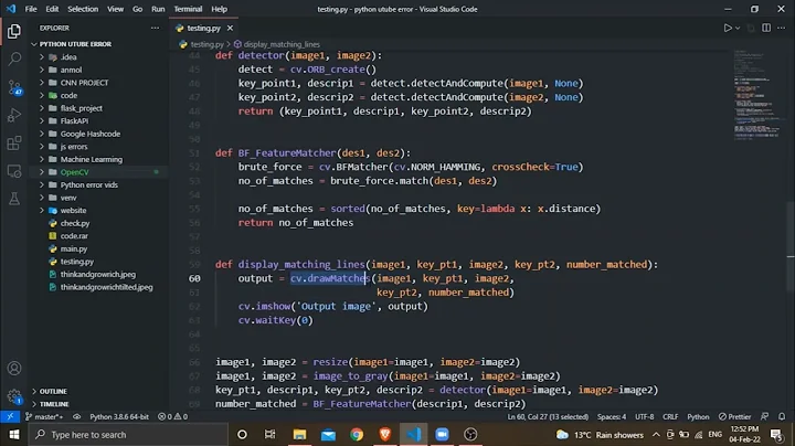 cv2.error: OpenCV(4.5.5) :-1: error: (-5:Bad argument) in function 'drawMatches' || cv.drawMatches