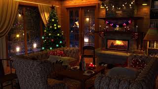 Christmas Cabin ambience | Tree & Snowstorm & Crackling Fireplace Sounds 8 Hours