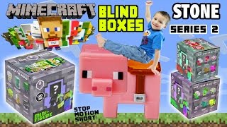 MINECRAFT STONE SERIES 2 TOYS! Blind Boxes Opening + Stop Motion Fun! (Mini-Figures Part 2 w/ Chase)