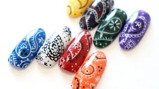 【秋ネイル★バンダナ柄ペイズリー Paisley nail 】これぞ手書きアート！シールやスタンプでは叶わないアートのやり方をマスターしよう！