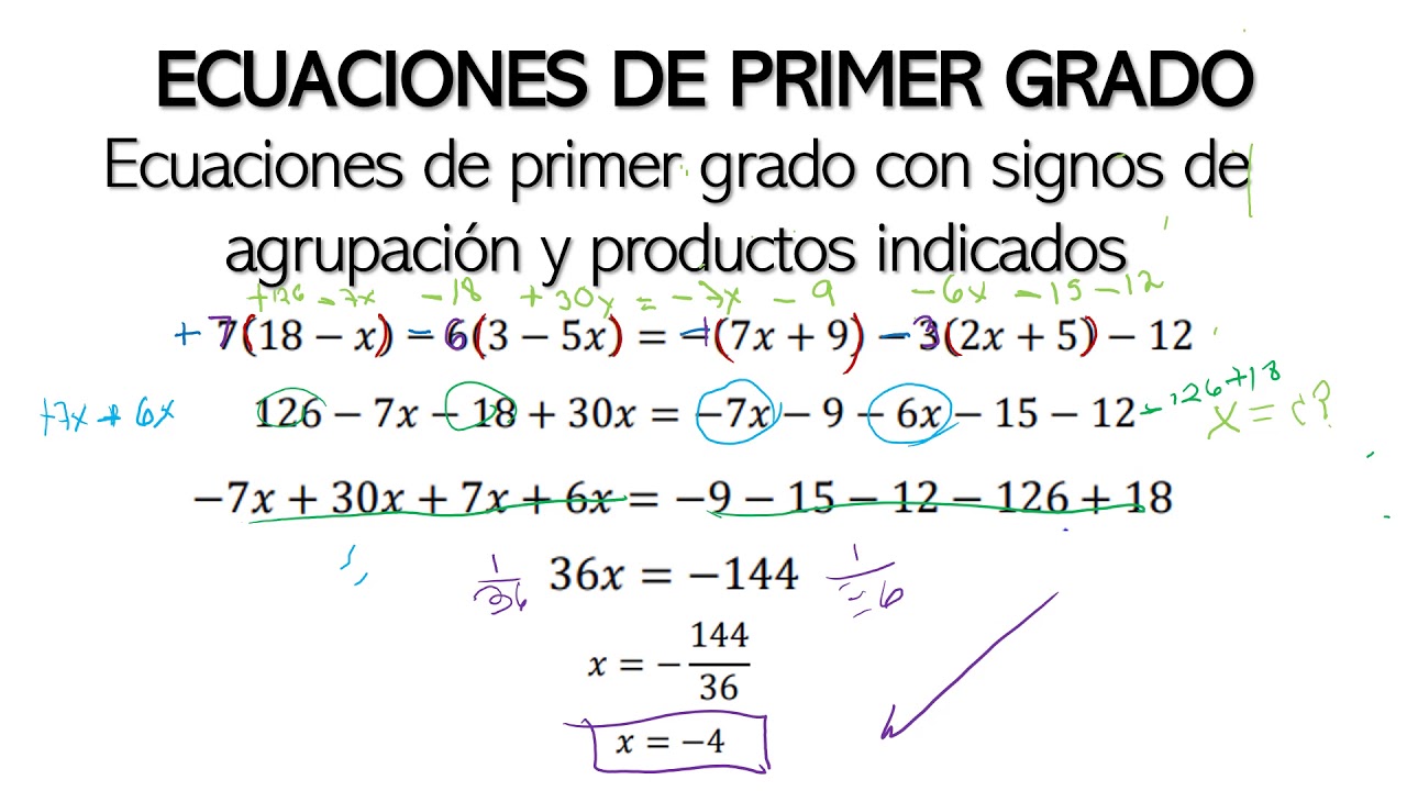 Ecuaciones De Primer Grado Con Signos De Agrupacion