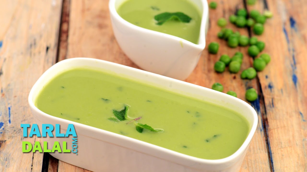 हरा मटर और मिंट सूप रेसिपी (Green Peas and Mint Soup Recipe) by Tarla Dalal