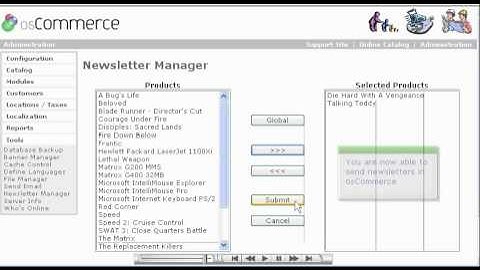 Sending a newsletter in osCommerce