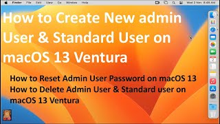 How to create New Admin User & Standard User on macOS 13 Ventura  Reset Password  Delete User 